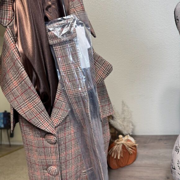 Divine Heritage Plaid Wool Blend Belted Trench Coat/Mini Dress Size M Classic - Picture 9 of 12